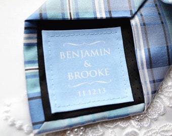 Something Blue Tie Patch: Personalized Wedding Cotton Label