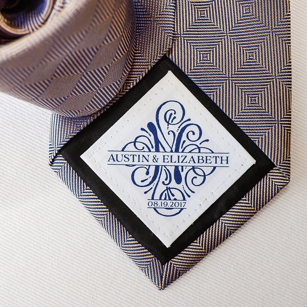Cotton 2nd Anniversary Gift, Tie Patch for husband, Monogram label,  Suit Jacket Label • Vest • Customized Fabric Patch • Husband Gift
