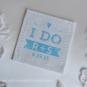 I Do Tie patch Wedding Dress Label for groom or bride, Something Blue, Bride and Groom, 2nd Anniversary, Personalized cotton, custom patch image 1