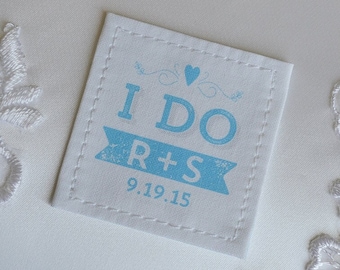 I Do Tie patch Wedding Dress Label for groom or bride, Something Blue, Bride and Groom, 2nd Anniversary, Personalized cotton, custom patch