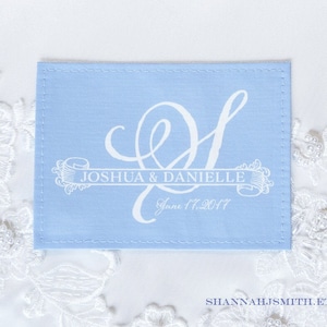 Something Blue Wedding Dress Label, Personalized Monogram Patch, Bridal Shower Unique Gift, Something Old New Borrowed Blue for Bride