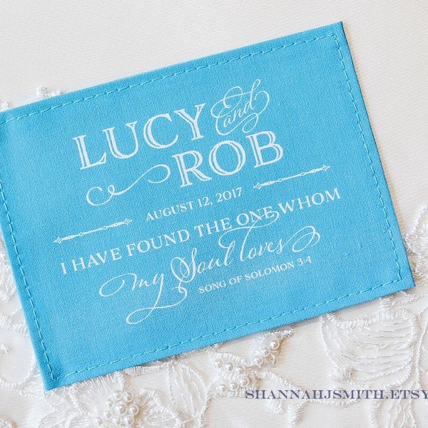 Something Blue Wedding Dress Label • Personalized for Bride • I Have Found the One Whom My Soul Loves • Song of Solomon • Bridal Shower Gift