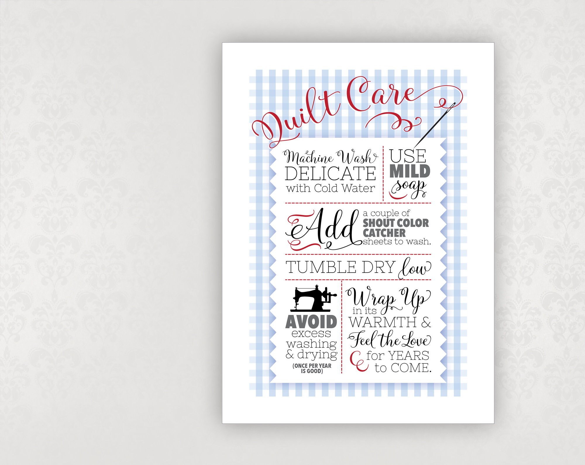 Quilt Care Instructions Print On Paper Instant Download Etsy Canada