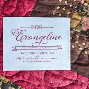 Personalized Quilt Label: Custom Sew On Cotton Tag