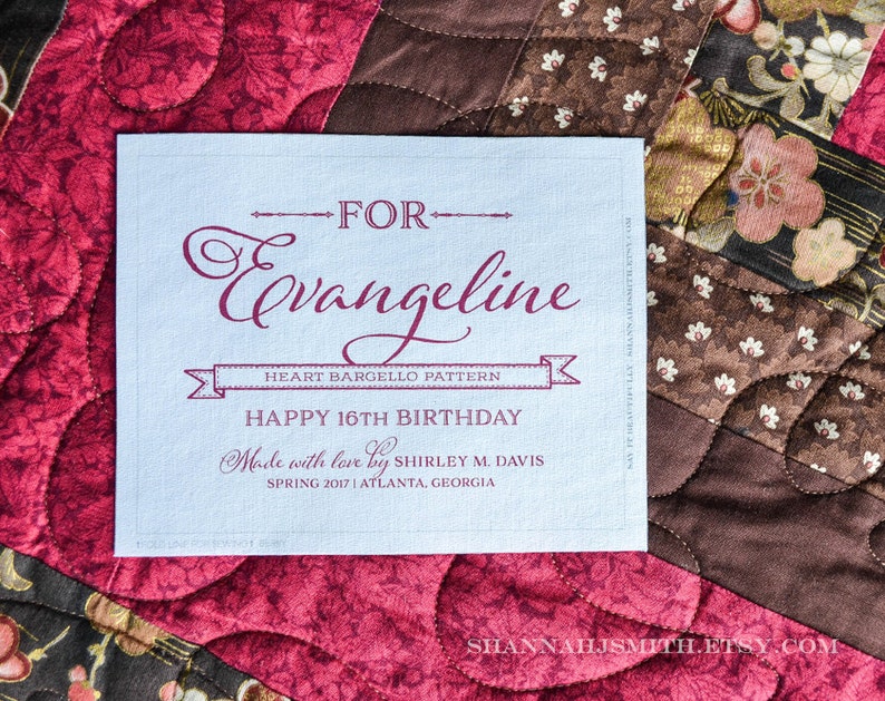 Personalized For Her Quilt Label \u2022 Sew On or Iron On Patch \u2022 Custom Message Quilt Label