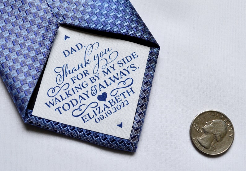 Father of the Bride Gift, Iron On Tie Patch, Father's Day, Dad Label, Thank you for Walking by my side, Personalized suit label, vest patch image 3