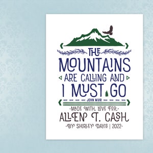 Mountains Quilt Label • Blanket Patch • In Memory of • Iron On Label • Sew On label • Personalized tag • Moutains are calling I must go
