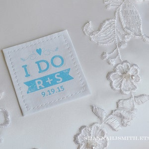 I Do Tie patch Wedding Dress Label for groom or bride, Something Blue, Bride and Groom, 2nd Anniversary, Personalized cotton, custom patch Tiffany