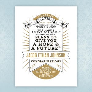 Graduation Quilt Label, Personalized Blanket Patch for Graduate, Jeremiah 29:11, I Hope and a Future Inspirational Motivational Fabric Label