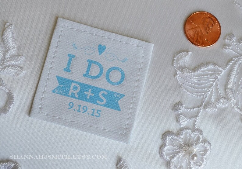 I Do Tie patch Wedding Dress Label for groom or bride, Something Blue, Bride and Groom, 2nd Anniversary, Personalized cotton, custom patch image 1