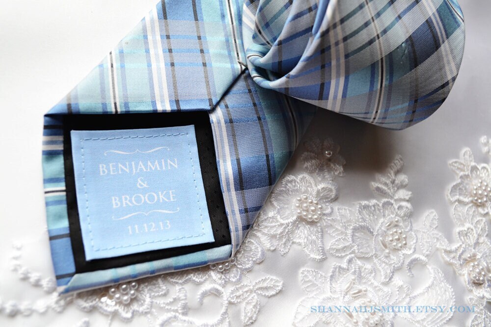 Something Blue Tie Patch: Personalized Wedding Cotton Label