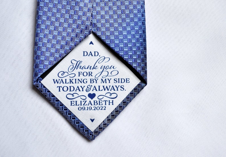 Father of the Bride Gift, Iron On Tie Patch, Father's Day, Dad Label, Thank you for Walking by my side, Personalized suit label, vest patch image 1