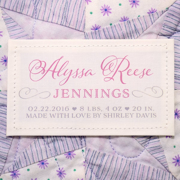 Label for baby quilt, Personalized Baby Quilt Patch, Baptismal Blanket Patch, Baby Shower Gift, Christening Gown Label, 3.5x2 inch tag