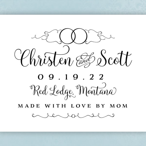 Personalized Wedding Quilt or Blanket Label | Double Wedding Ring Fabric Patch | Anniversary |  Iron On | Sew On