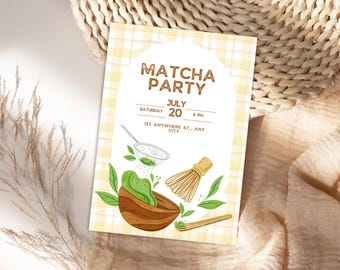 Watercolor Matcha Party Invitation: Editable Canva Template (Digital Download)
