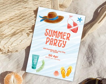 Beach Party Invitation | Summer Beach Birthday Invite | Editable Canva Template