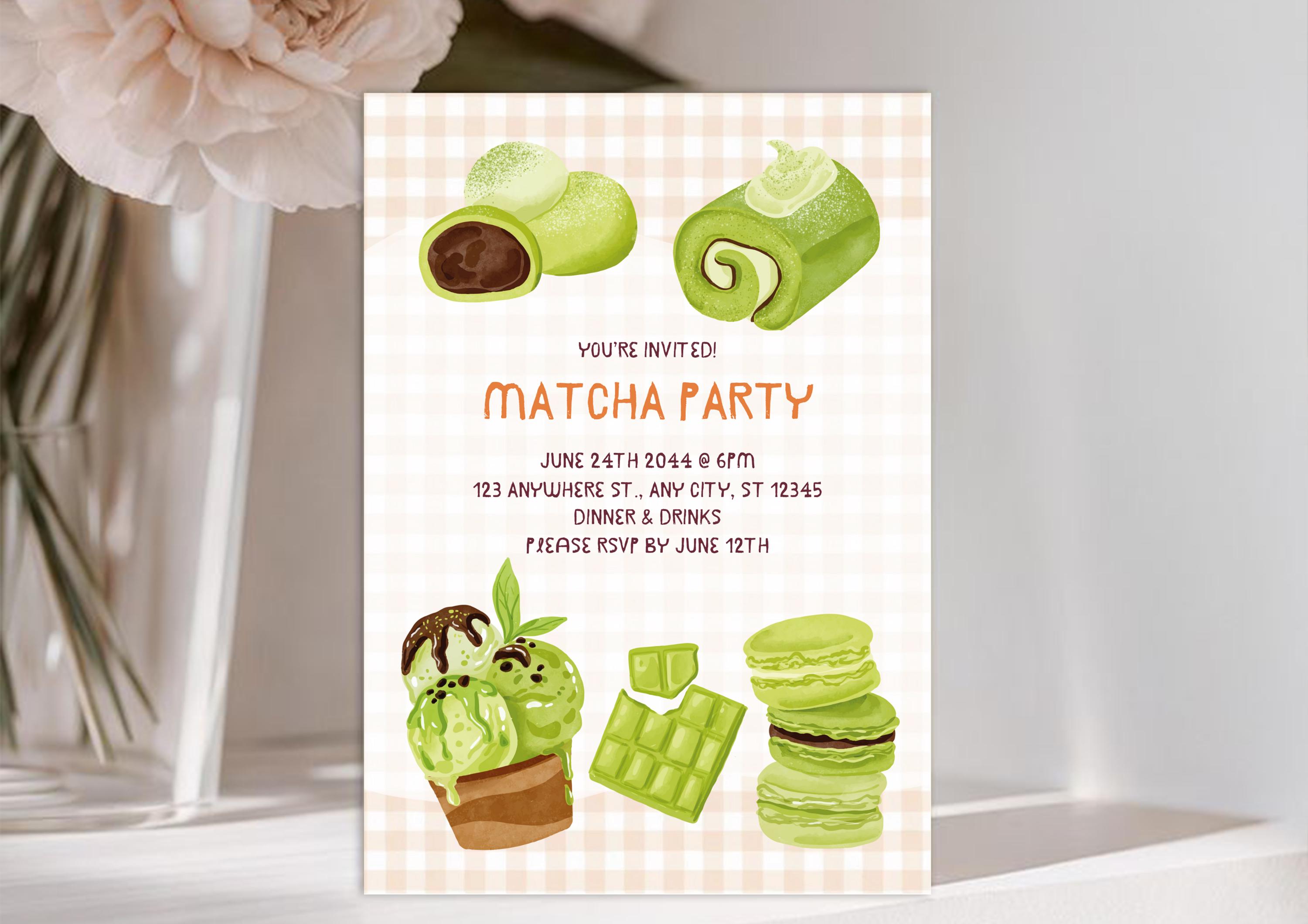 Watercolor Matcha Party Invitation: Editable Tea Party Template (canva ...
