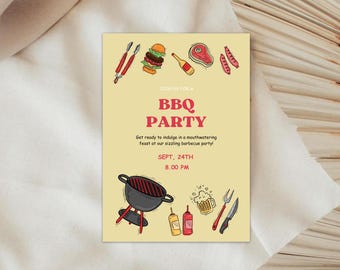 Uitnodiging BBQ-feestje | Backyard cookout verjaardagsuitnodiging | Bewerkbare canvassjabloon