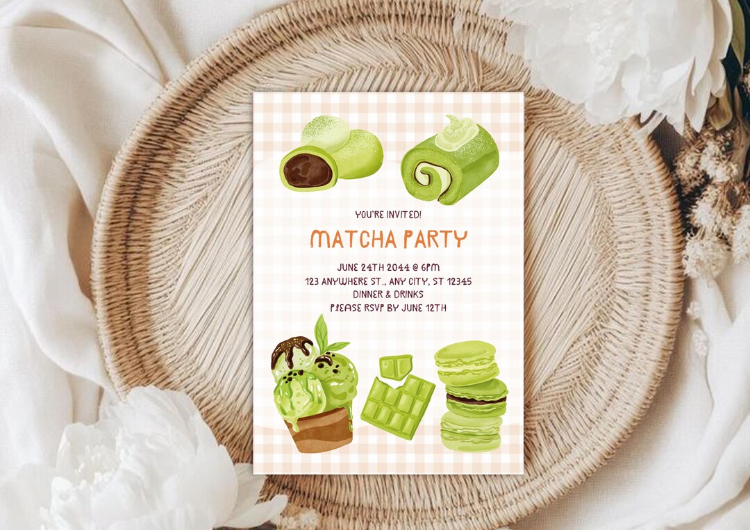 Watercolor Matcha Party Invitation: Editable Tea Party Template (canva ...