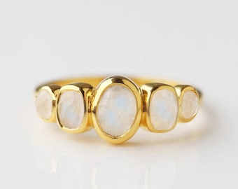 Anillo de piedra lunar de oro de 18 quilates, estilo victoriano, joyería nupcial