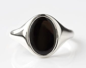 Anillo de ónix negro genuino, joyería de plata esterlina, anillo de piedras preciosas hecho a mano, engaste de ónix en bisel, regalo de bodas, piedra de nacimiento de ónix crudo, regalo para ella.