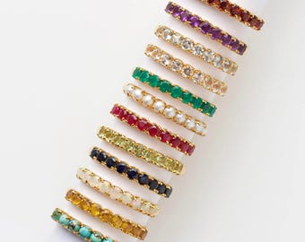 Anillo de piedra de nacimiento personalizado, joyería familiar con piedra de nacimiento en plata esterlina chapada en oro de 14 k, regalo para el Día de la Madre y Navidad.