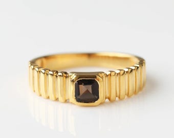 Anillo con sello de oro, anillo baguette grueso, anillo con piedras preciosas, anillo apilable, anillo solitario, anillo con esmeralda trenzada, San Valentín