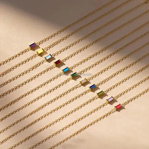 Personalized Baguette Birthstone Bracelet: 14k Gold Plated Copper
