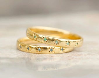 Anillo familiar con piedra de nacimiento, joyería de oro con piedra de nacimiento, regalo personalizado para el Día de la Madre y Navidad, delicado anillo minimalista con piedra de nacimiento para mamá.