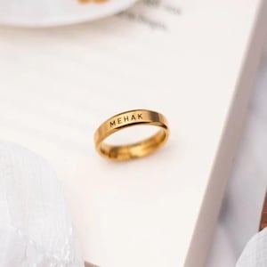 Personalized Ring Custom Name Ring Engraved Mirror Polishing Stainless Steel Ring Rose Gold Ring Custom Engraved Wedding Ring Free Gift Box