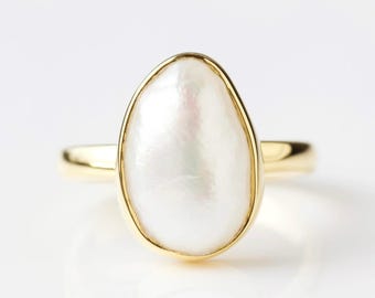 Natural Pearl Ring, Sterling Silver Stacking Freshwater Pearl Jewellery, Minimal Rings for Women, June Birthday Gift, Dainty Ring for her