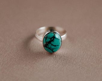 Yellow Gold Natural Turquoise Ring, 14K Gold Boho Jewelry, Statement Vintage Style Ring, Gift for Her, Unique Bridal or Engagement Rings