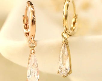 Pendientes de aro con forma de lágrima y corte de diamante, de oro, de plata de ley, con forma de pera, un delicado regalo de novia para mamá.