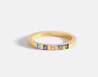 Anillo de piedra de nacimiento personalizado, delicado anillo minimalista de oro y plata de ley para ella, joyería con dos piedras de nacimiento, regalo personalizado, regalo de Navidad.