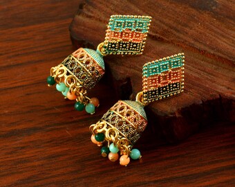 Pendientes de aro florales multicolor, diseño étnico vintage, joyería ucraniana
