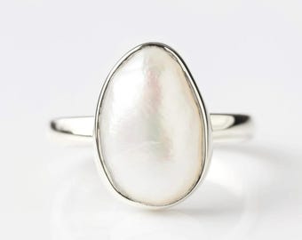 Anillo de perla natural, joyería de plata esterlina con perlas de agua dulce apilables, anillos minimalistas para mujer, regalo de cumpleaños de junio, anillo delicado para ella