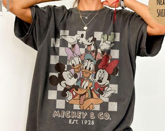 Retro Mickey Co 1928 Comfort Colors-skjorta, Mickey och vänner rutig skjorta, Vintage Disneyworld, Disneyland-resa-skjorta, Disney-familjetröja