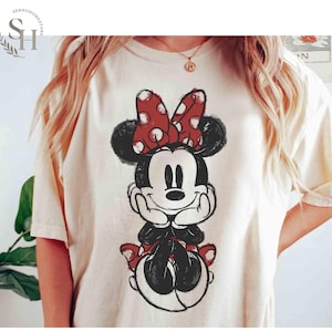 Disney Musse Pigg & Vänner Söt Minnie Mouse Klotter T-shirt, Hollywood Studios WDW Trip Unisex T-shirt Familj Födelsedagspresent Vuxen Barn Småbarnströja Ivory/Natural/Sand