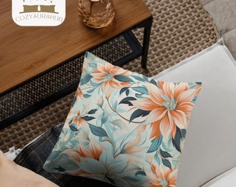 Sierkussenhoes met geborduurde bloemen, modern interieur