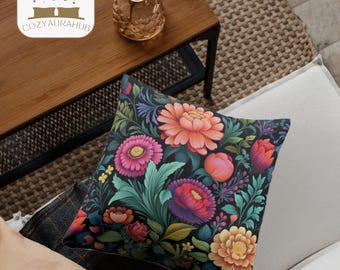 Sierkussenhoes met geborduurde bloemen, modern interieur