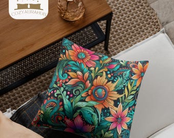 Sierkussenhoes met geborduurde bloemen, kussenhoes woondecoratie