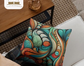 Sierkussenhoes met geborduurde bloemen, modern interieur