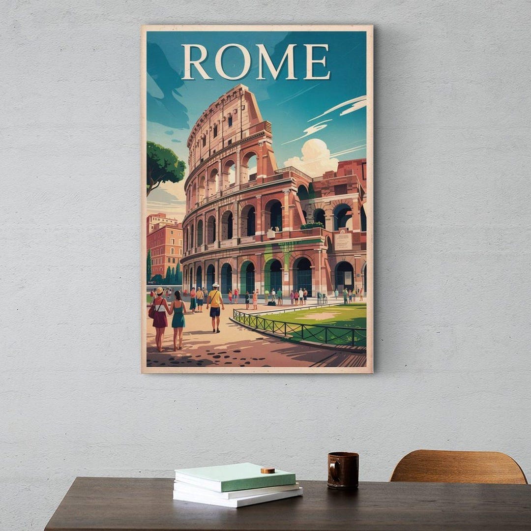 Vintage Rome Travel Poster, Classic Italian City Tourism Wall Art Print ...