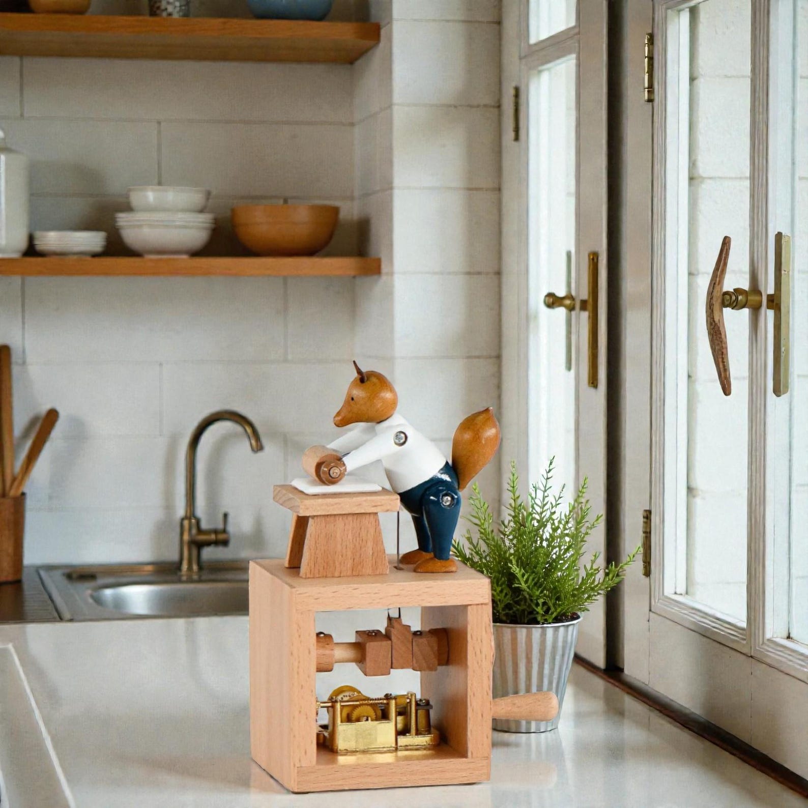 Wooden Mechanical Fox Automaton – Handcrafted Moving Animal Figurine ...