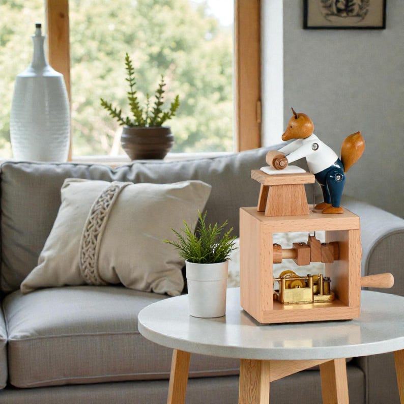Wooden Mechanical Fox Automaton – Handcrafted Moving Animal Figurine ...