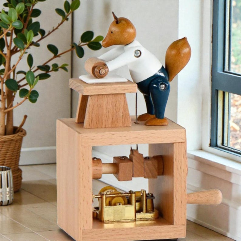 Wooden Mechanical Fox Automaton – Handcrafted Moving Animal Figurine ...