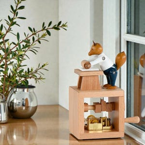Wooden Mechanical Fox Automaton – Handcrafted Moving Animal Figurine ...