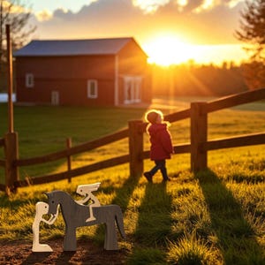 Handmade Wooden Horse with Rider and Friend – Minimalist Wood Sculpture, Rustic Home Décor, Unique Gift