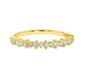 14K Gold Milgrain Diamond Band / Dainty Round Diamond Ring / Vintage Inspired Stackable Gold Band / Diamond Engagement Ring / Women Ring