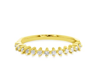 14K Gold Diamond Chevron Ring / Dainty Gold V Shaped Diamond Band / Solid Gold Diamond Stacking Ring / Wedding Band for Her